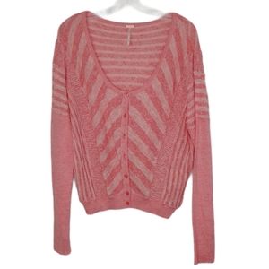 Free People Striped Cropped Cardigan Sweater L/G